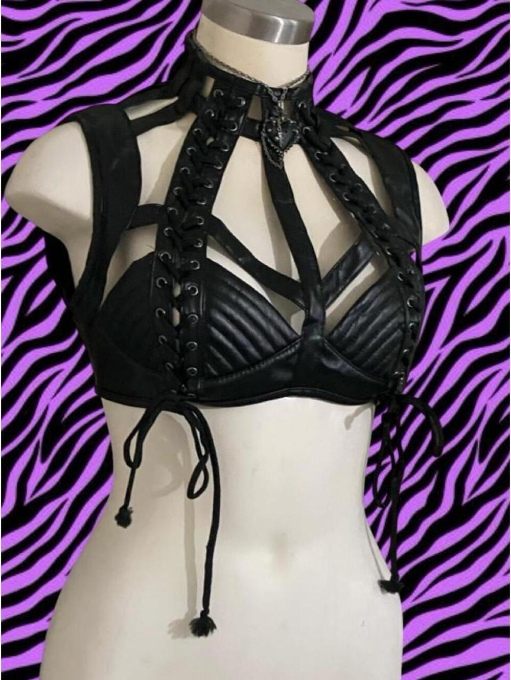 NWOT Club Exx 'Rude Awakening' black leather corset top